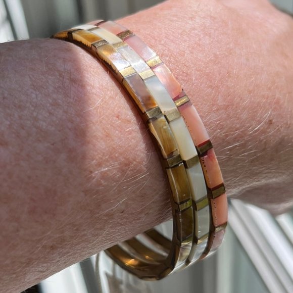 Set of 3 Brass Bangle and Mother of Pearl Bracelets - Picture 4 of 4